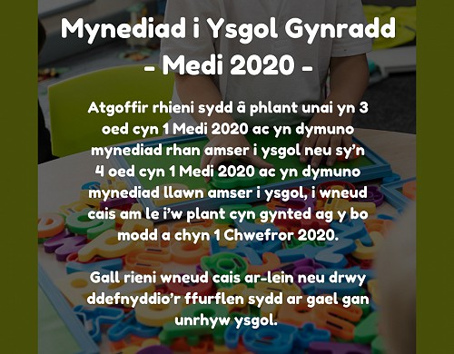 Mynediad i Ysgolion Cynradd 2020